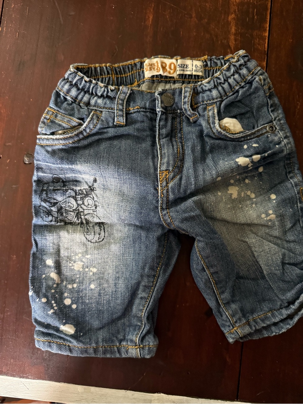 The Children's Place Blue Denim Shorts with Paint-Splash & Motorcycle Graphic
